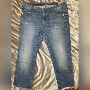 12 Michael Kors Jean Capris, Distressed, Light Medium Wash, Designer, Gold Logo